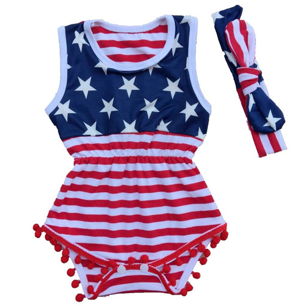 summer 4th of july independence day toddler girls rompers tassel baby fourth of july american flag usa jumpsuit infant boutique clothing