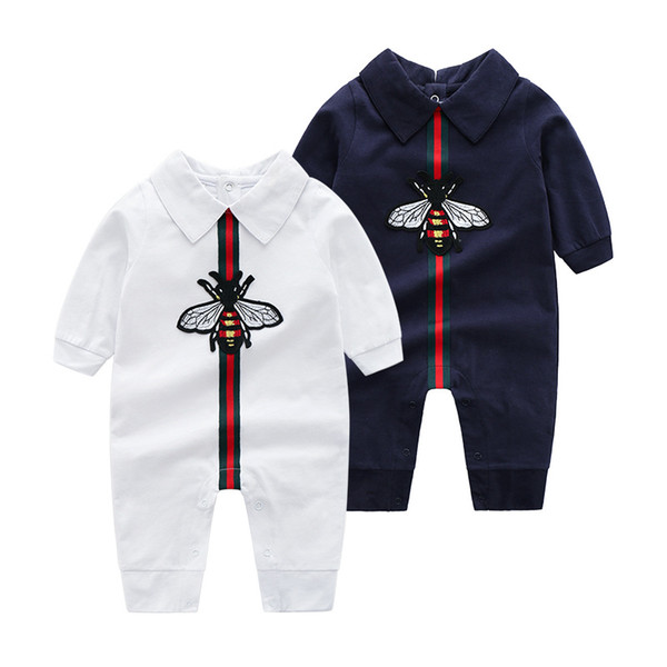 2019 new arrival 2 colors cotton rompers baby kids climbing high quality long sleeves turn-down collar cartoon bee romper NC176