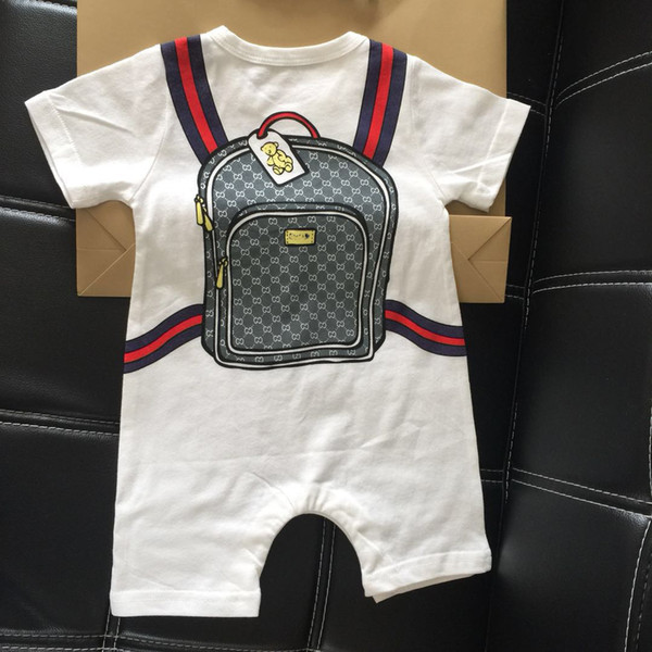 Baby Climb Clothes Summer Thin Short Sleeve Open Crotch Lovely Schoolbag Printing Kids High-end Customized Jumpsuits Pure Cotton Comfortable