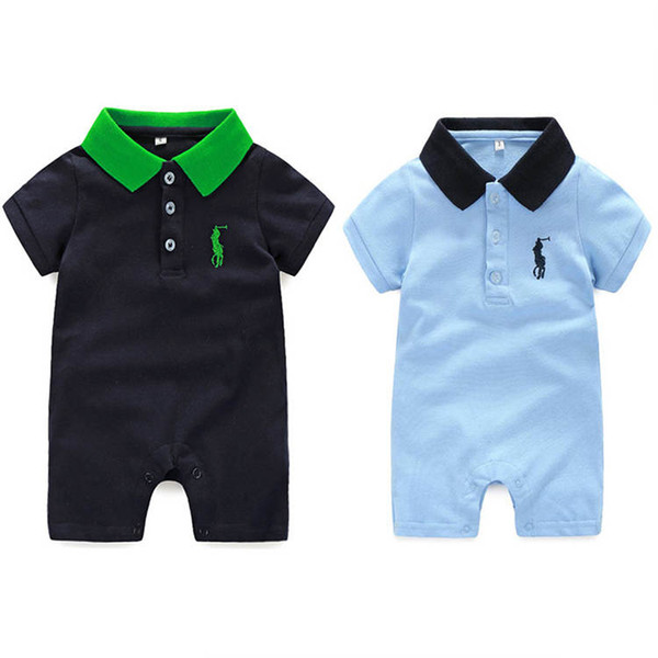 Summer Baby Boys Girls Rompers Short sleeved Turn-down Collar Polo Shirt Jumpsuit Newborn Playsuit Sleepsuit Kids Cloth C21