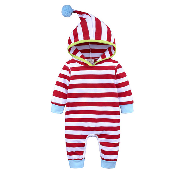 2018 Spring Autumn Baby Boy Girl Romper Cotton Striped Hooded Long Sleeve Romper Newborn Infant Baby Cute Clothes