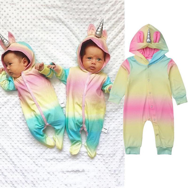 Cute multicolor Hooded Baby Rompers For Boys Girls Newborn unicorn Climbing clothes Infant Jumpsuit Baby Clothing MMA1384