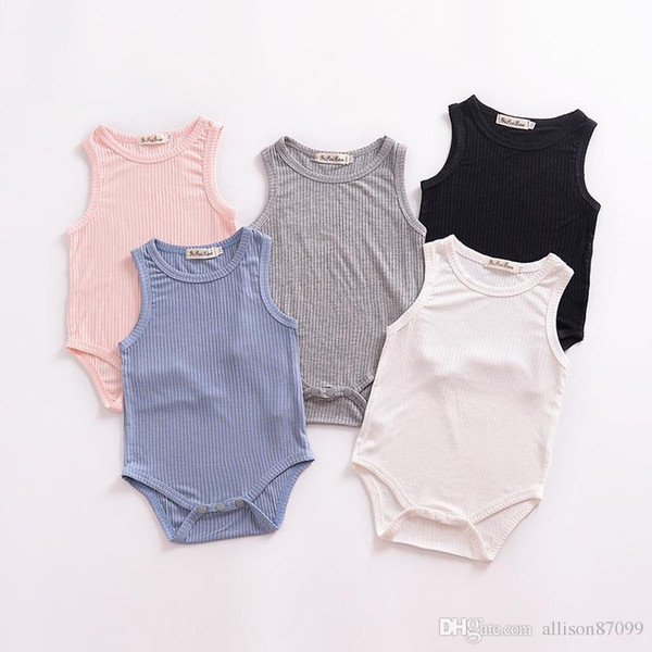 Ins Newborn clothing Solid Rib Knit Romper Bodysuit Baby boy girl clothes Sleeveless Hot Summer Pink White Black 2019