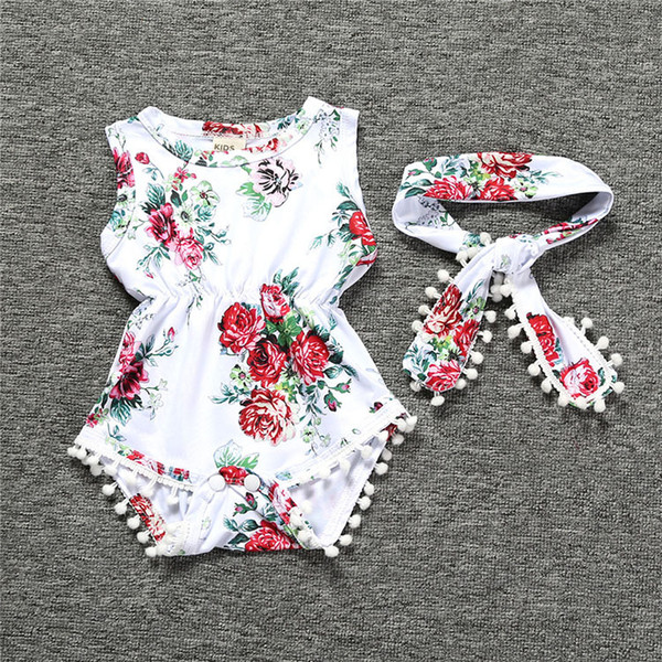 Newborn girl clothes summer flower romper jumpsuit onesies With Headband kid clothing boutique outfits babies girls toddler 0-24M LC824