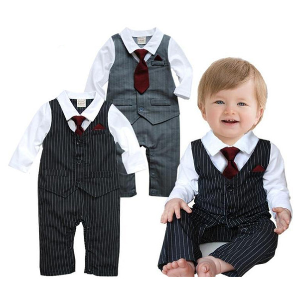 Baby Boys Rompers Spring & Autumn Newborn Boys Gentleman Striped Jumpsuit s Waistcoat Romper with Bow Tie Clothes Costume