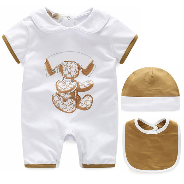 Summer babies romper clothes Baby one piece short sleeve high quality cotton baby clothes Infant boys girls romper+hat+bib 3pcs set