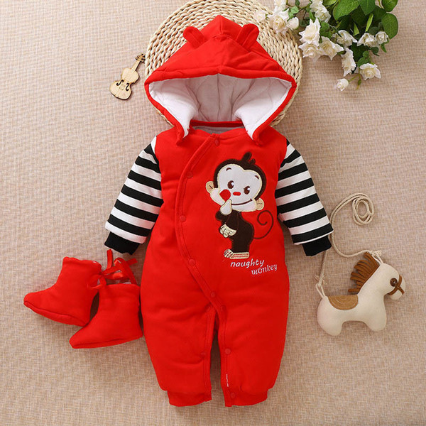 good quality Newborn Clothing Baby Boys Girls Winter Rompers Jumpsuit Clothes Toddler Infant Hooded Cartoon Thick Warm Snowsuit