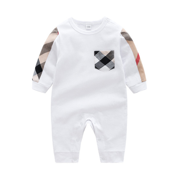 Infant Boys plaid romper baby girls round collar long sleeve jumpsuits designer Clothes Newborn cotton lattice Rompers 2 Colors