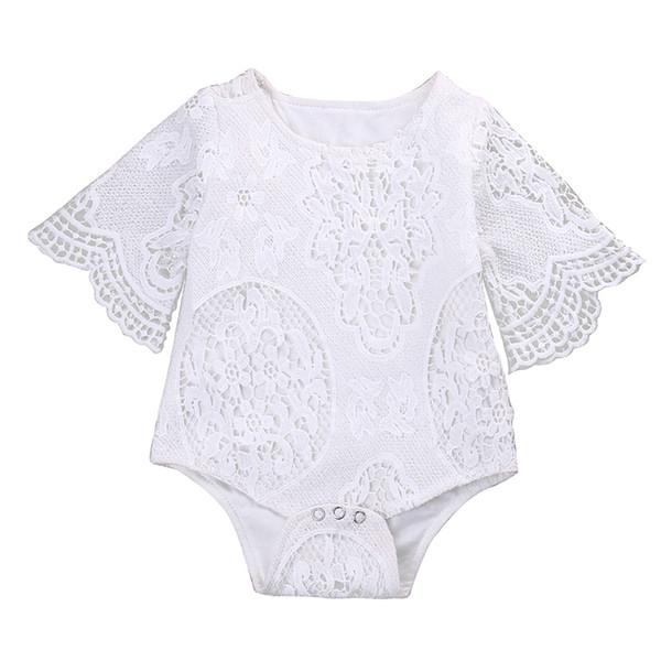 Lace White Hollow Bodysuit Newborn Baby Girls Ruffle Sleeve Clothes Bodysuit Jumpsuit Outfits