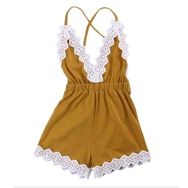 Cute Lace Trim Baby Girls Romper Western Girls Outfit Backless Baby Girls Jumpsuit Cotton Sleeveless Baby Clothes