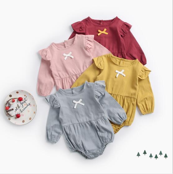 2019 Ins Baby Girls Cotton Romper with Bow Cute Kids Climbing Clothes Infant Toddler jumpsuits baby onesies Rompers boutique clothing