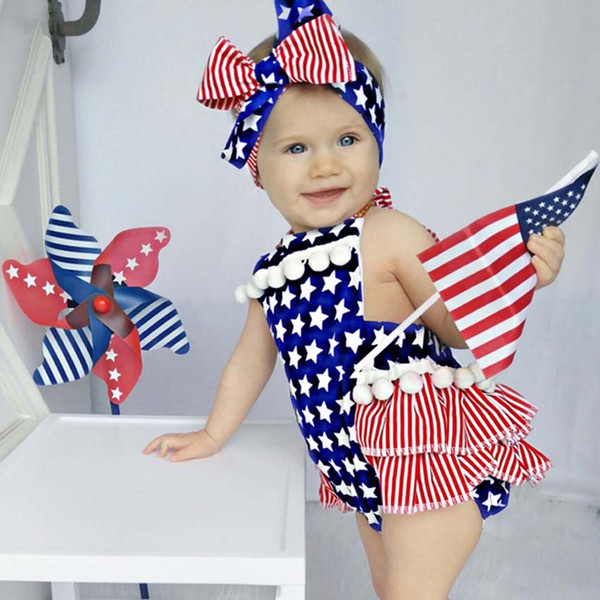 2017 Summer 4th of july independence day toddler girl rompers tassel baby fourth of july american flag usa jumpsuit infant boutique clothing