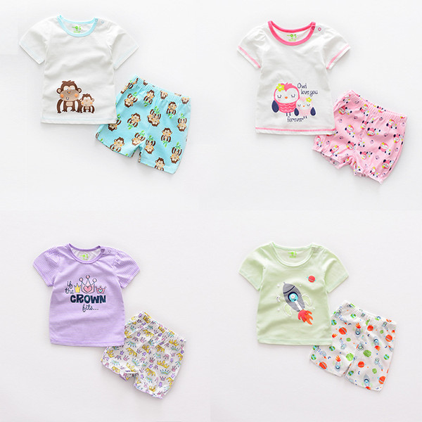 Newborn Baby Clothing Summer Cartoon Short Sleeve T shirt pants set Jumpsuit Toddler Romper 100% Cotton Multi Colors 3pcs/set*6=1lot