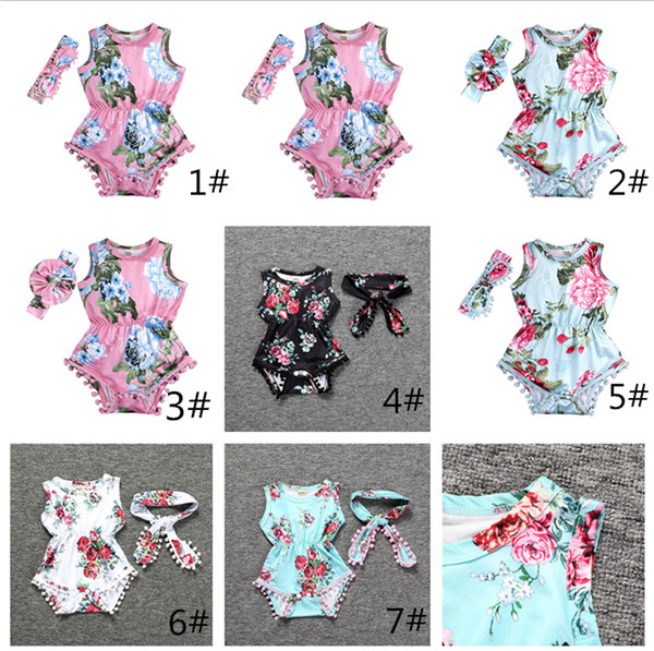 Newborn girl clothes summer flower romper jumpsuit onesies With Headband kid clothing boutique outfits babies girls toddler 0-24M LC824