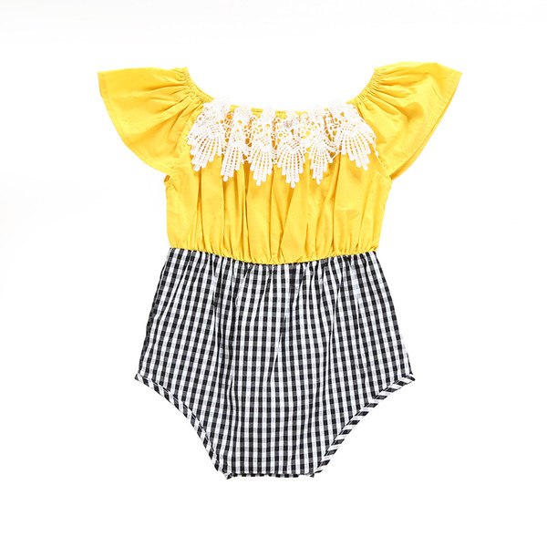 Baby Girls Rompers Cotton Plaid Jumpsuits Summer Solid Color Triangle Bodysuit For INS Kids Clothing Hot Sale Free DHL 664