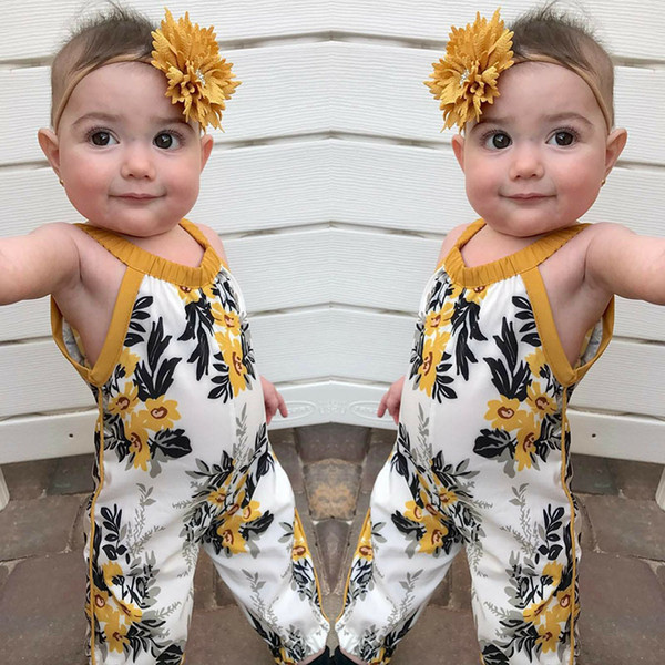 Boutique summer baby girls clothes infant summer Baby jumpsuit Flower print sling Rompers Baby Kids Clothing 1819