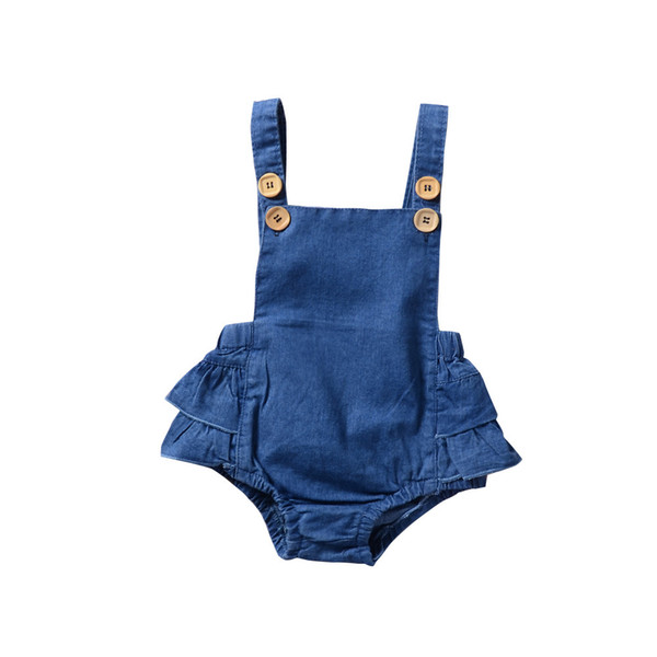 New Spring Baby Girls Romper Kids Toddler Denim Ruffle One-piece Jumpsuit Fashion Toddler Onesies