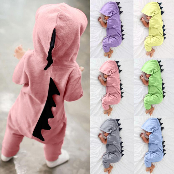 Newborn Infant Baby Boy Girl Dinosaur Hooded Romper Jumpsuit Outfits Clothes Kawaii Solid Clothing jumpsuit For Unisex