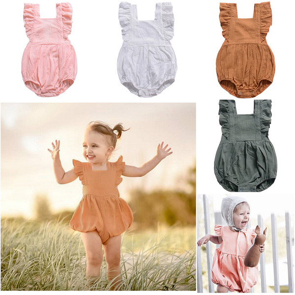 Girls Baby Flare Sleeve Rompers With Button Ins Ruffler Jumpsuits Clothing Toddler Boutique Summer Clothes Kids Newborn Baby Summer 2019