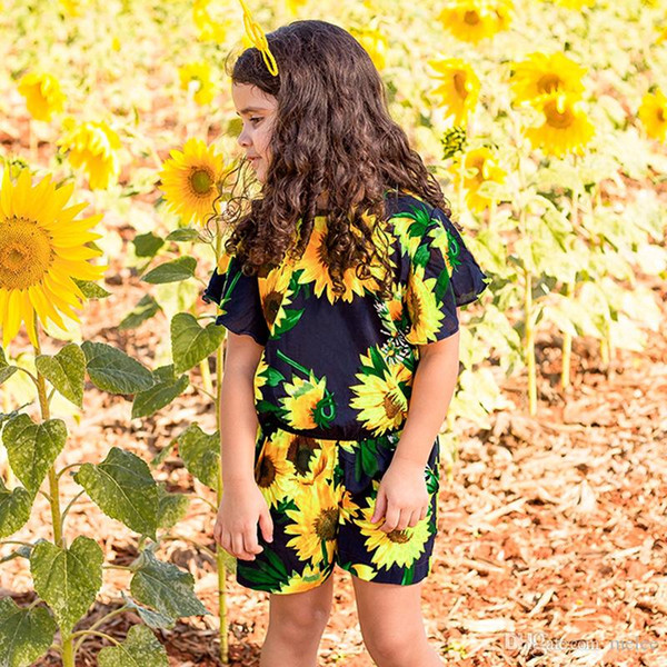 kids designer clothes girls Summer Jumpsuit Kids Children Sunflower Print Romper Toddler Short sleeve cloth 5Size choose