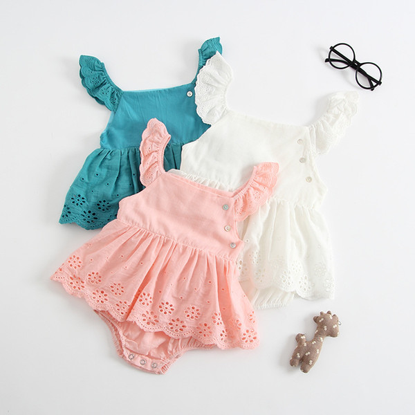 European 2018 Summer Baby Romper Newborn Girl Jumpuits Pure Cotton Triangle Embroidered Climb Clothes