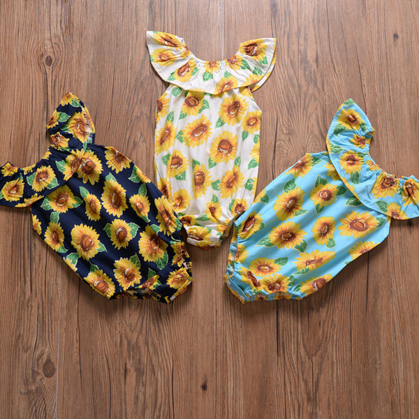 Baby Jumpsuits INS Summer Girls Sleeveless Sunflower Printed Triangle Pants Infant Rompers Newborn Romper Kids Clothing Q104