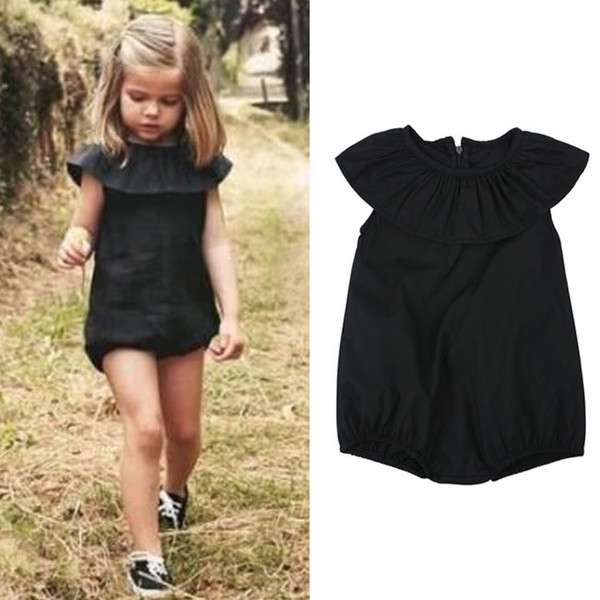 Summer Baby Girls Black Jumpsuit Clothes Fashion Kids Sleeveless Solid One-piece Clothing Costume Romper 1-5T