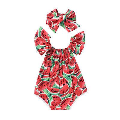 2017 Newborn Baby Girls Watermelon Clothes Sleeveless Bodysuit Jumpsuit Outfits Playsuit 0-24M