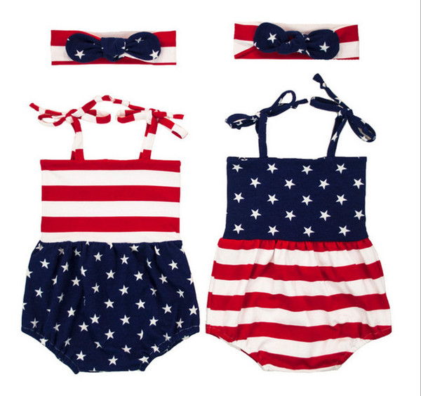 2pcs/set Baby Girl 4th of july outfits Independence Day summer Romper newborn girl 4th of july outfit set star print jumpsuit adjustable