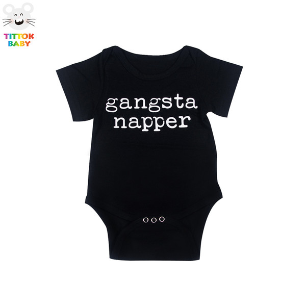 2017 Funny Newborn Infant Clothes Gangsta Napper Letter Print Black Short Sleeve Tiny Cottons Baby Bodysuits Onesie 0-18M Baby