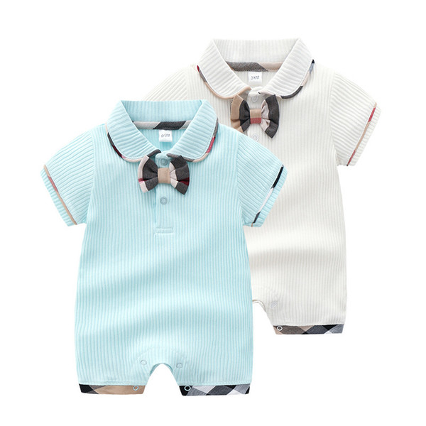 Lapel Bowknot Children Baby Short Sleeve Jumpsuits Pure Cotton Summer Thin Style Newborn Creeping Suit Joker Kids Garment