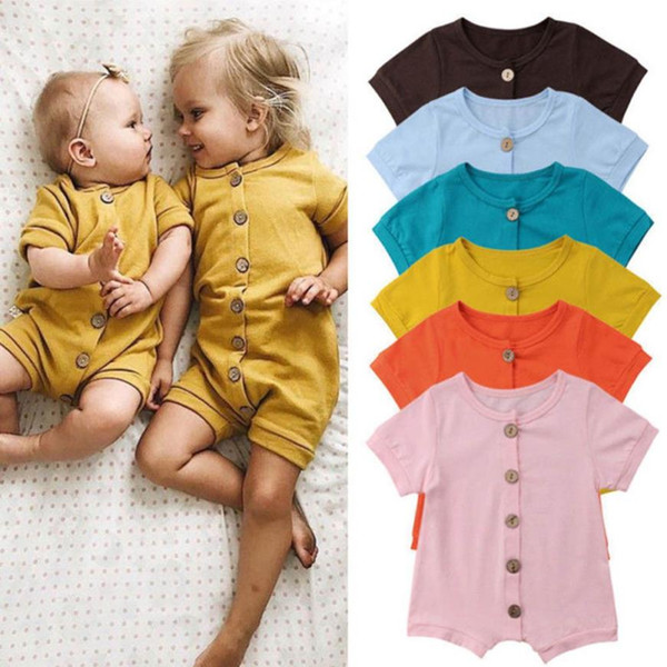 Baby Girl Boy Romper Clothes Solid Button Summer Newborn Jumpsuit Baby Romper Set 18Jul25