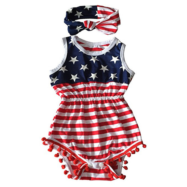 Baby Girl 4th of july outfits Independence Day summer Romper newborn girl 4th of july baby july 4th outfit set star print jumpsuit