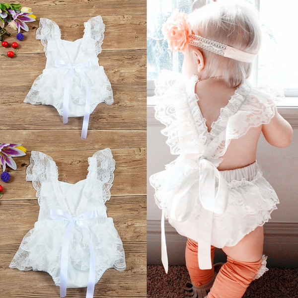 Baby Girls Clothing Lace Flower Baby Rompers SUits Summer Cute White Newborn Infant Outfits Baby Clothes Sets