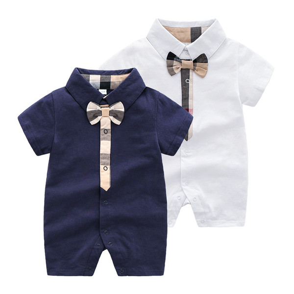 2019 Fashion Baby Romper Cotton Infant Baby Boy Clothes Short Sleeve Gentleman Newborn Clothes Summer Baby Jumpsuit Outfits Kids Boutique