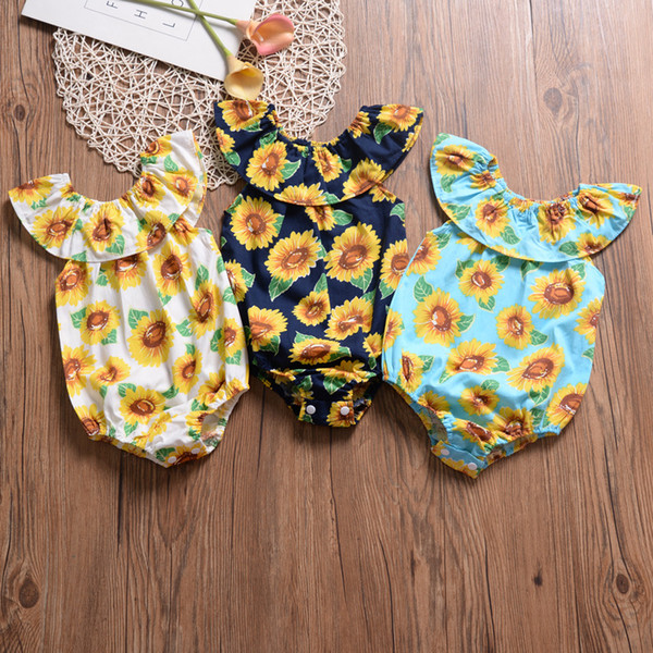 Kids Designer Clothes Girls 2019 New Flower Newborn Baby Romper Infant Girls Jumpsuit Sunflower Playsuit Summer Children Baby Girls Clothes