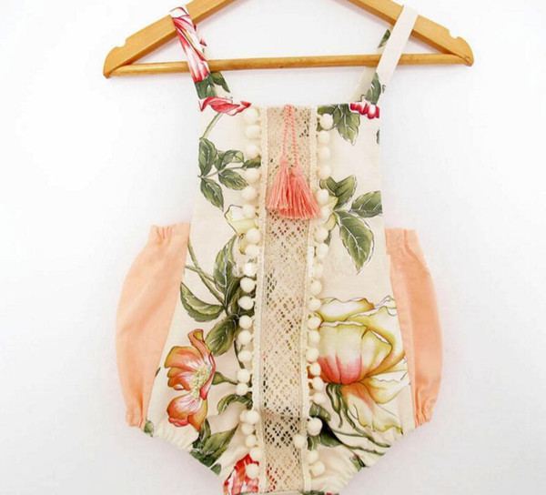 Summer baby girl lace floral rompers Newborn Infant child Girl sweet Clothes Tassels Strap Lotus Romper Bodysuit Jumpsuit