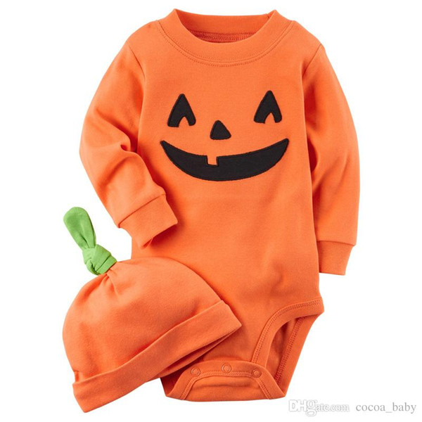 NewBorn Baby Infant Romper with Hat clothing set Smile Pumpkin Printed 2018 Halloween Baby Boy Girl outfits