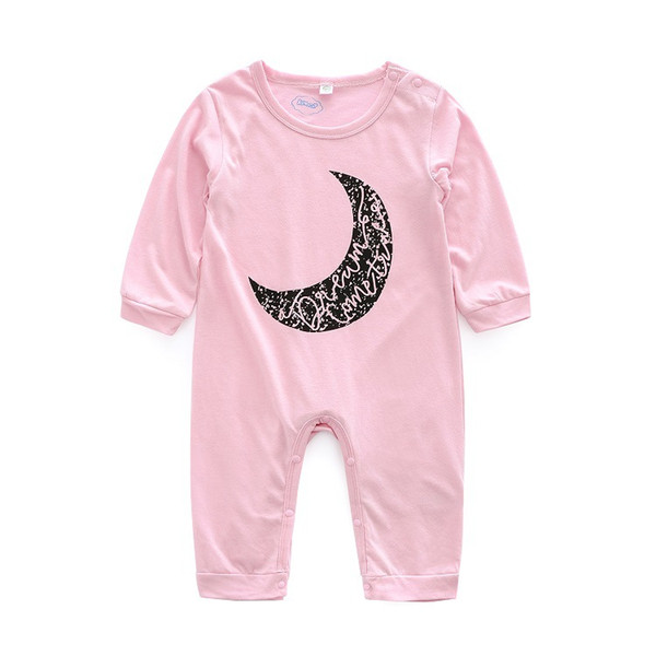 Spring and autumn moon monogram printed long-sleeved baby girl halter jumpsuit