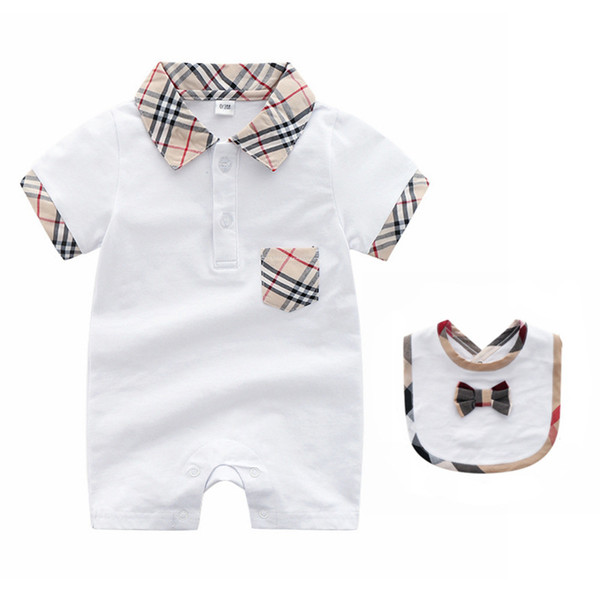 2018 Summer Hot Sale Baby Garment Short Sleeve Pure Cotton Creeping Up Clothes Plaid Lapel Boy Jumpsuits Overalls Children