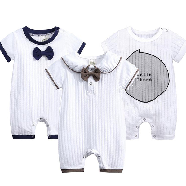 Toddler children's short-sleeved romper Ins baby summer cotton jumpsuit Newborn boy and girl bow tie trouser pajamas suit kids clothing