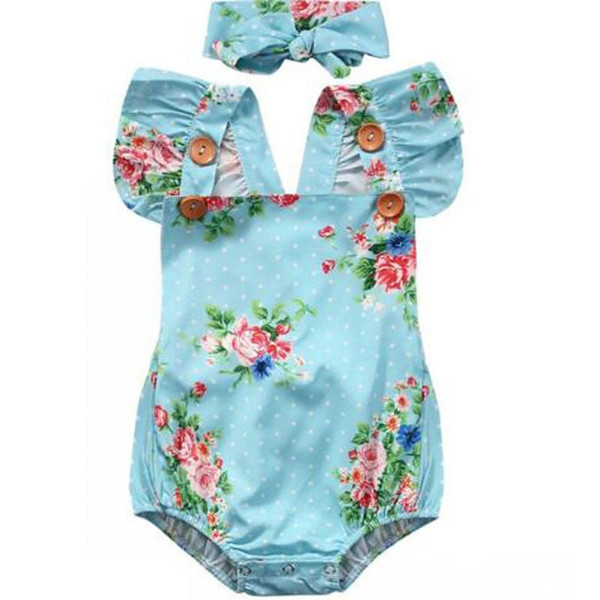 2017 baby flower clothes girls sleeveless romper infant cotton onesies newborn jumpsuit summer bodysuits with headband for 70-100cm