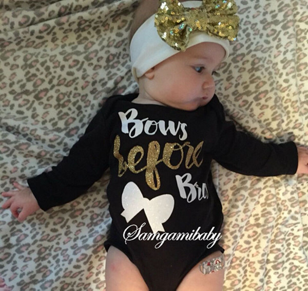 2016 baby gold letters clothes newborn girls headband long sleeve romper infant cotton onesies jumpsuit clothing autumn bodysuits