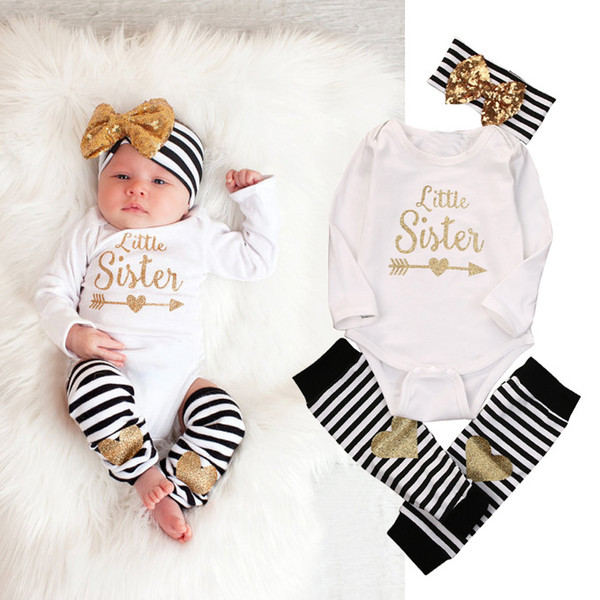 2016 baby gold letters clothes newborn girls headband long sleeve romper leggings infant cotton onesies jumpsuit clothing autumn bodysuits