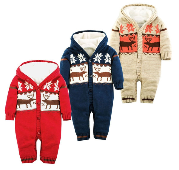 Autumn Winter Baby Romper Christmas Deer Thick Newborn Baby Clothing Hooded Baby Girl Overalls Boys Clothes Infant Costume