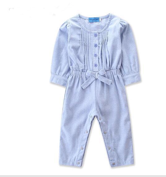 New children's clothing infant autumn girl long-sleeved solid color denim jumpsuit