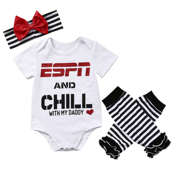 2019 Baby Clothes Newborn Baby Girl Long Sleeve Letter Bodysuit+ +Headband 3pcs Outfit