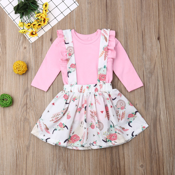 Fashion Autumn Newborn Infant Baby Girl Clothes Cotton Romper Top Rabbit Strap Dress Outfit Set Pedal Sleeve Girls Outfits