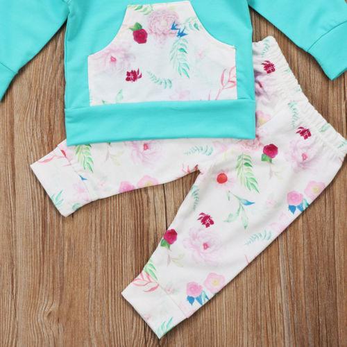 0-24M Newborn Baby Kids Girl Top Hoodie + Floral Pants Leggings Set Tracksuit Clothes