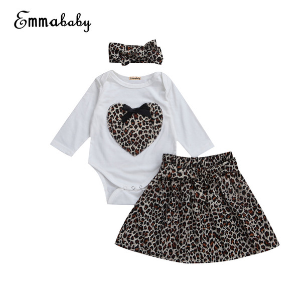 Babies 3pcs Clothes Cute Lovely Newborn Infant Kid Baby Girl Leopard Clothing Set Adorable Cotton Soft Bodysuit Skirt Outfits